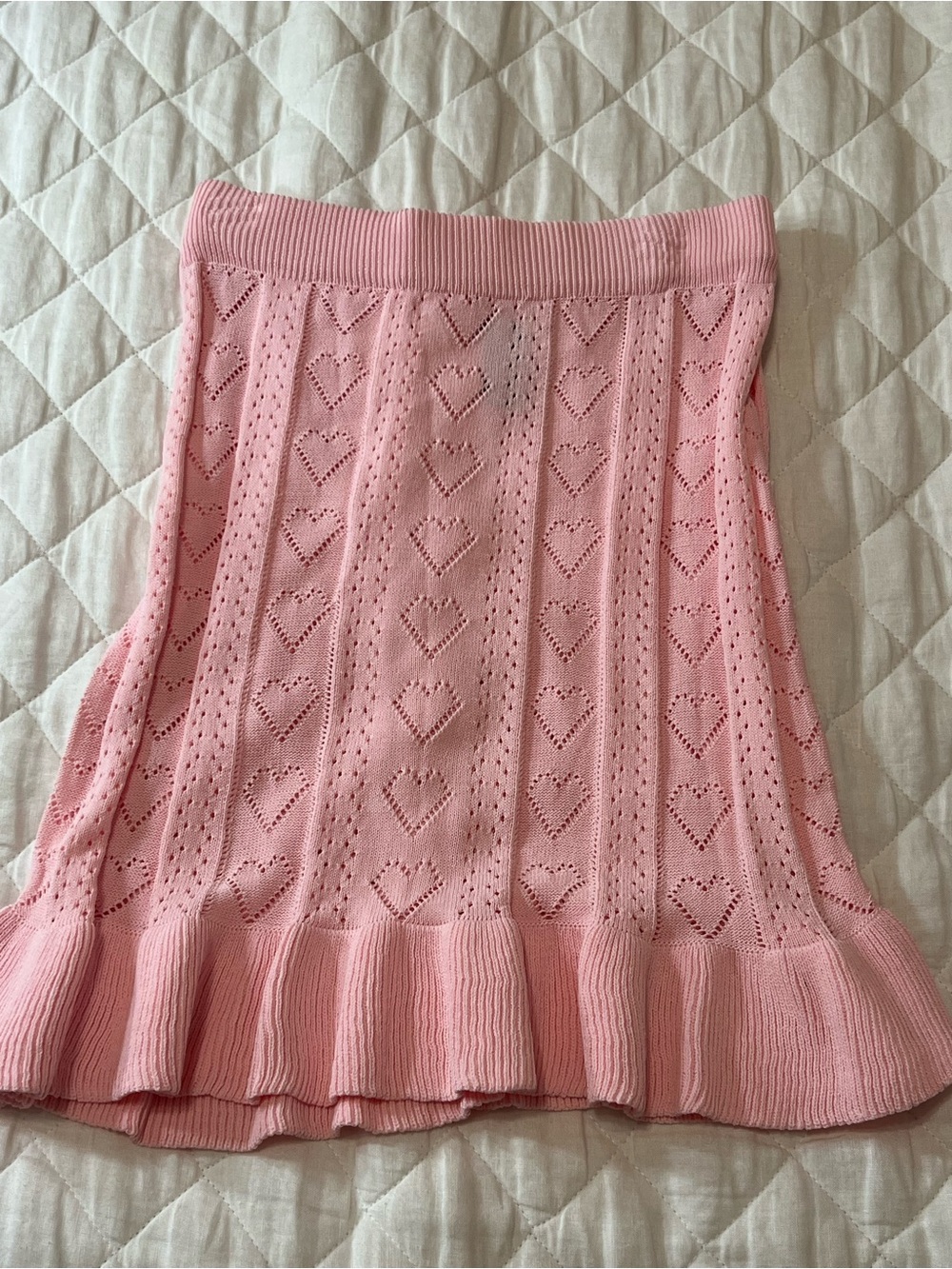 Cider Pink Heart-Pointelle Knit Ruffle Skirt